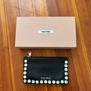 Miu Miu Black Clutch with Pearl Detailing